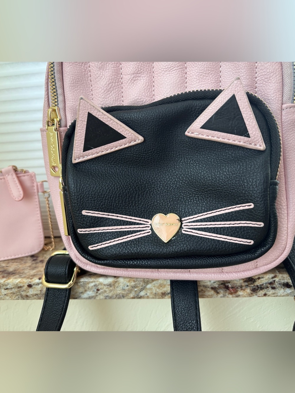 Betsey Johnson Classic Cat Mini Backpack in Blush Pink, Black & Gold - NWOT - Picture 3 of 16